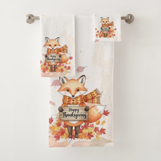 Autumn Whimsy – Thanksgiving Fox with Fall Leaves Bad Handdoek (Insitu)