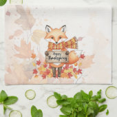 Autumn Whimsy – Thanksgiving Fox with Fall Leaves  Theedoek (Gevouwen)