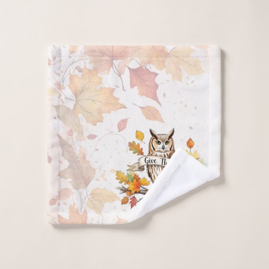 Autumn Whimsy – Thanksgiving Owl with Fall Leaves Bad Handdoek (Wasdoekje)