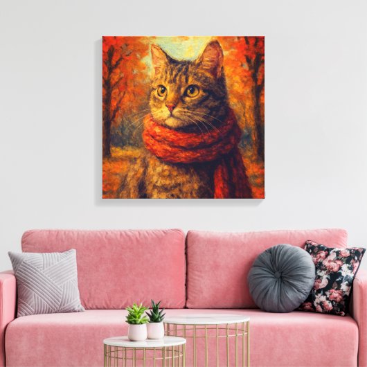 Autumn Whiskers Een gezellige kat in de Herfst Bre Canvas Afdruk (Insitu (Woonkamer))