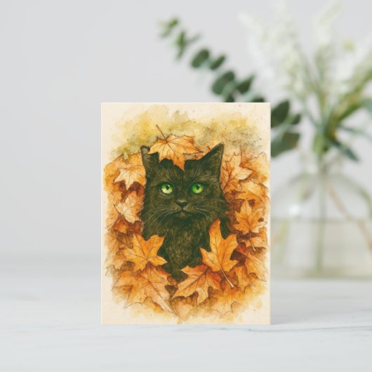Autumn Whisper Black Cat Briefkaart (Staand voorkant)