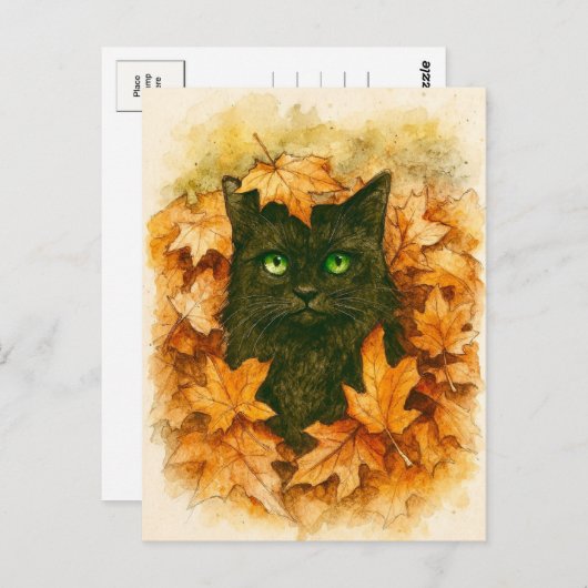 Autumn Whisper Black Cat Briefkaart (Voorkant / Achterkant)