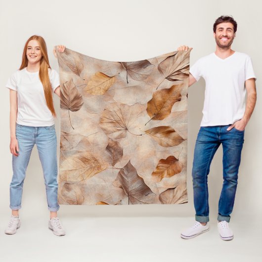 Autumn Whisper - Fall Leaves in Warm Earth Tones 5 Fleece Deken (In situ)