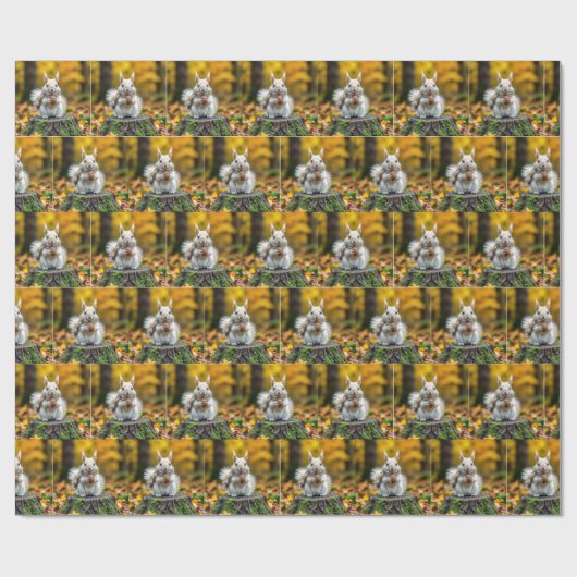 Autumn White Squirrel On a Tree Stump Cadeaupapier (Vlak)