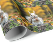 Autumn White Squirrel On a Tree Stump Cadeaupapier (Rol Hoek)