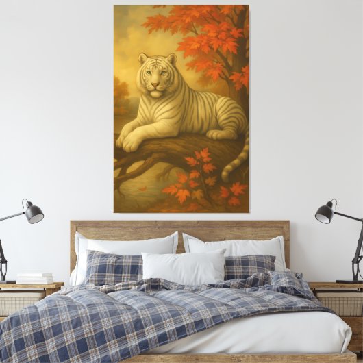 Autumn White Tiger – Fine Art Canvas (Insitu (Slaapkamer))