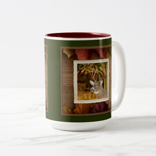 Autumn Whitetail Buck #3 Tweekleurige Koffiemok (Voorkant rechts)