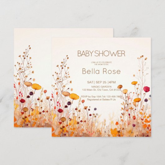 Autumn Wildflower Baby shower Invitation Kaart (Voorkant / Achterkant)