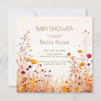 Autumn Wildflower Baby shower Invitation Kaart