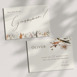Autumn Wildflower Beige Groomsman Voorstel Kaart
