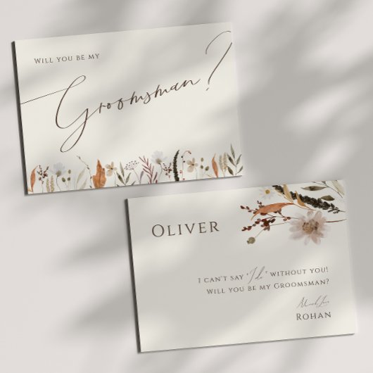 Autumn Wildflower Beige Groomsman Voorstel Kaart
