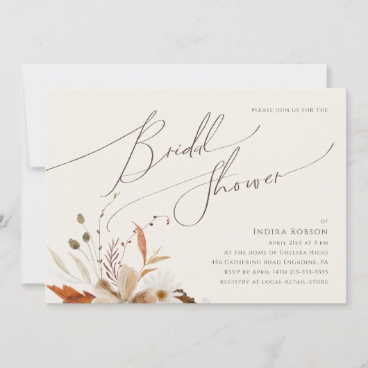 Autumn Wildflower Beige Horizontaal Vrijgezellenfe Kaart (Voorkant)