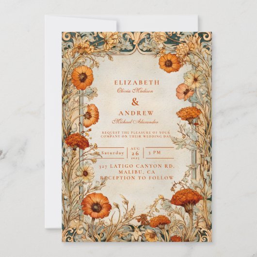 Autumn Wildflower Botanical Wedding Kaart (Voorkant)