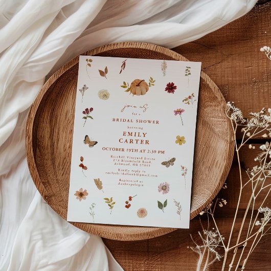 Autumn Wildflower Bridal Shower Rustic Kaart