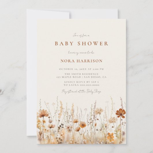 Autumn Wildflower Field Baby shower Kaart (Voorkant)