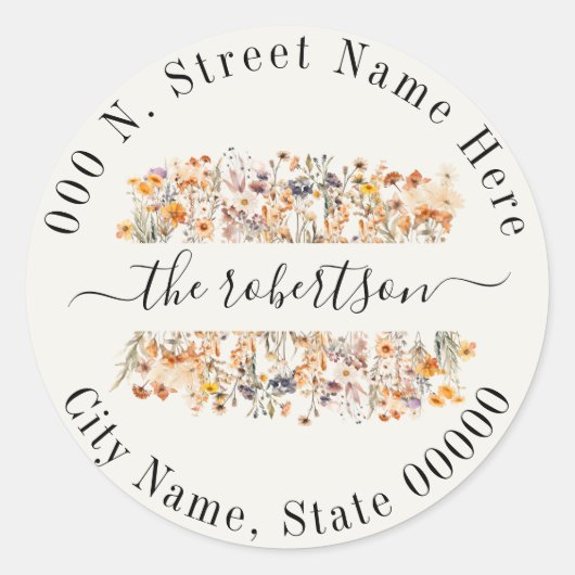 Autumn Wildflowers Boho Retouradres Ronde Sticker (Voorkant)