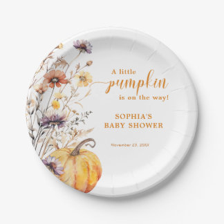Autumn Wildflowers Little Pumpkin Baby Shower Papieren Bordje