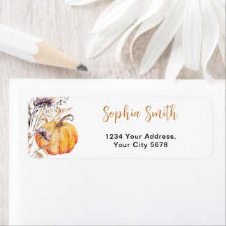 Autumn Wildflowers Pumpkin Baby Shower Etiket