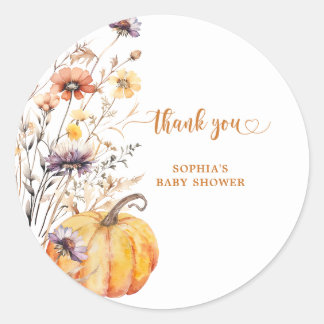 Autumn Wildflowers Pumpkin Baby Shower Thank You Ronde Sticker