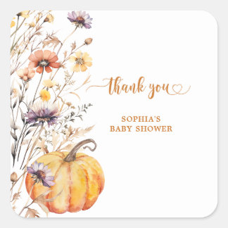Autumn Wildflowers Pumpkin Baby Shower Thank You Vierkante Sticker