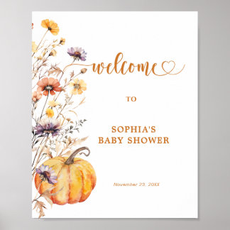 Autumn Wildflowers Pumpkin Baby Shower Welcome Poster
