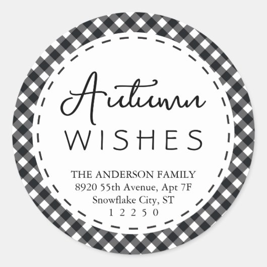 Autumn Wishes | Moderne Thanksgiving in zwart-wit Ronde Sticker (Voorkant)