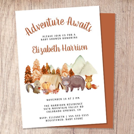 Autumn Woodland Animals Adventure Baby shower Kaart