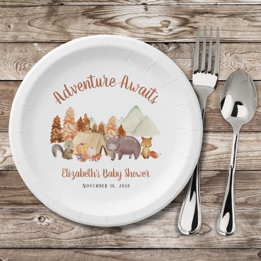 Autumn Woodland Animals Adventure Baby shower Papieren Bordje
