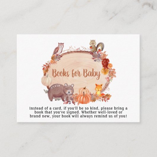 Autumn Woodland Animals Baby shower boeken voor Ba Informatiekaartje (Voorkant)