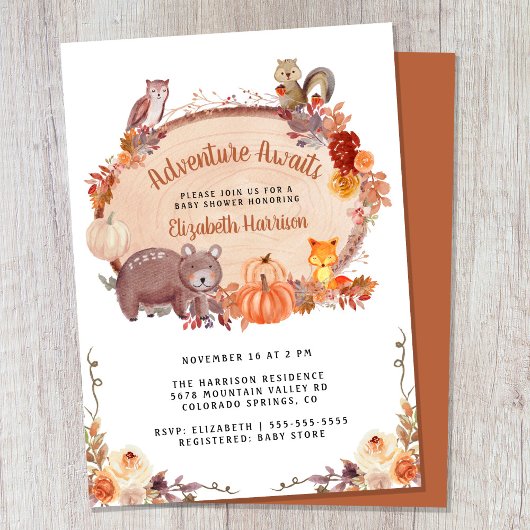 Autumn Woodland Animals Baby shower Kaart