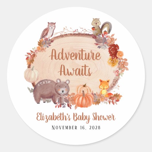 Autumn Woodland Animals Baby shower Ronde Sticker (Voorkant)