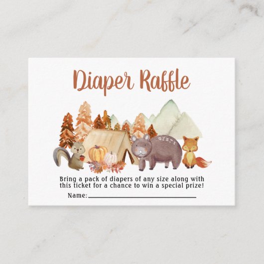Autumn Woodland Animals Diaper Baby shower Raffle Informatiekaartje (Voorkant)