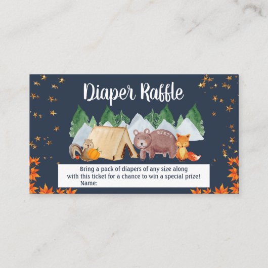 Autumn Woodland Animals Diaper Baby shower Raffle Informatiekaartje (Voorkant)