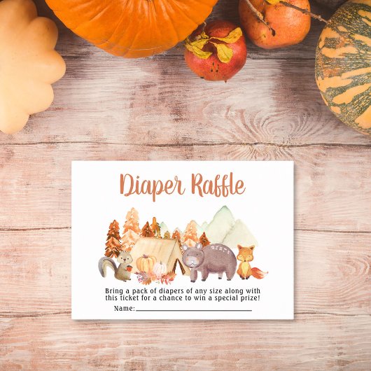Autumn Woodland Animals Diaper Baby shower Raffle Informatiekaartje