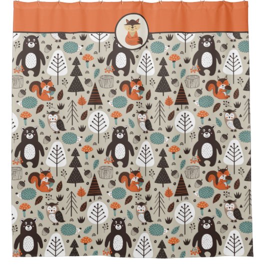 Autumn Woodland Animals Pattern Douchegordijn (Voorkant)