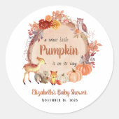 Autumn Woodland Animals Pompoen Baby shower Ronde Sticker (Voorkant)