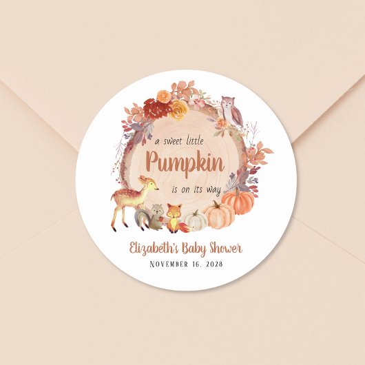 Autumn Woodland Animals Pompoen Baby shower Ronde Sticker