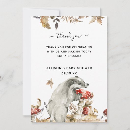 Autumn Woodland | Baby shower Bedankt Cadeau Label Kaart (Voorkant)