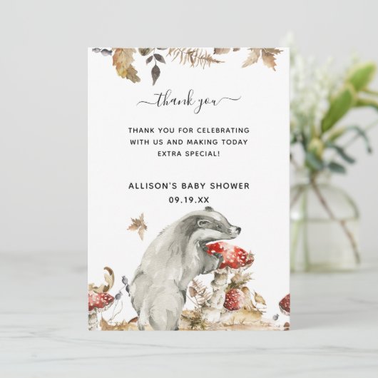 Autumn Woodland | Baby shower Bedankt Cadeau Label Kaart (Staand voorkant)