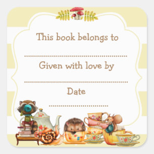 Autumn Woodland Baby shower Bookplate sticker