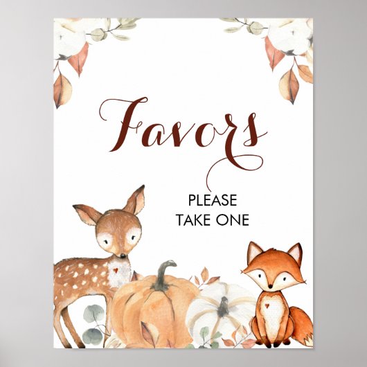Autumn Woodland Baby shower Party Favors Sign Poster (Voorkant)