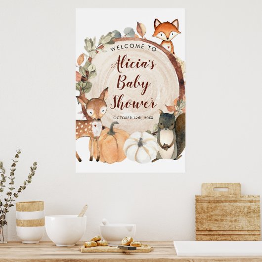 Autumn Woodland Baby shower Welkomstteken Poster (Keuken)