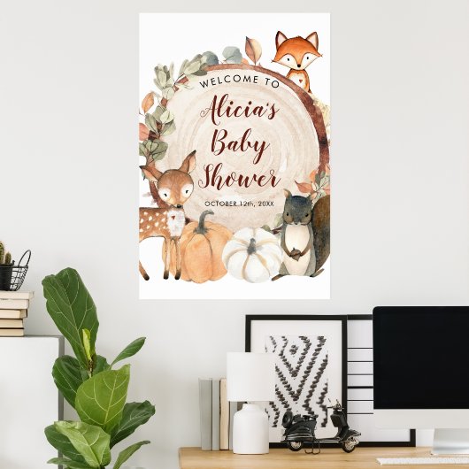 Autumn Woodland Baby shower Welkomstteken Poster (Thuiskantoor)