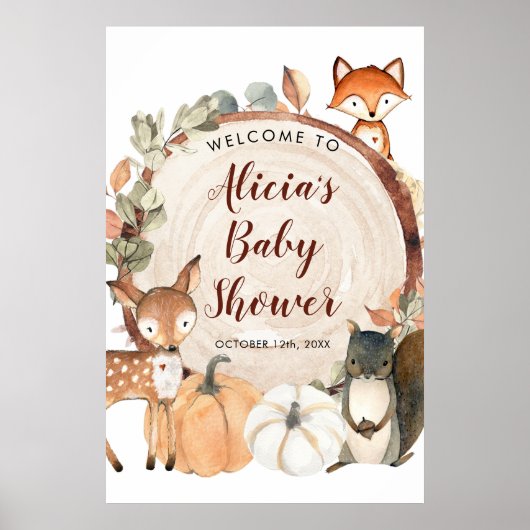 Autumn Woodland Baby shower Welkomstteken Poster (Voorkant)