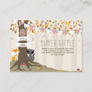 Autumn Woodland Creatures Baby Girl Diaper Raffle Informatiekaartje