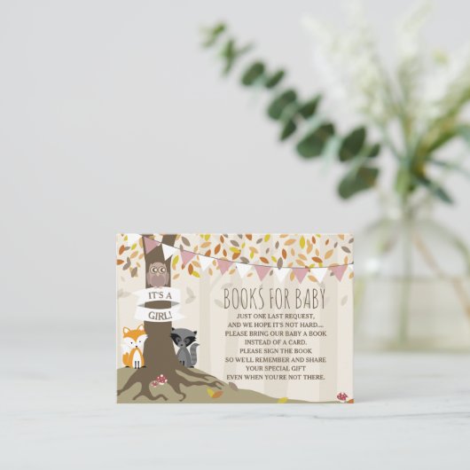 Autumn Woodland Creatures Baby Meisje Boek Aanvraa Informatiekaartje (Staand voorkant)