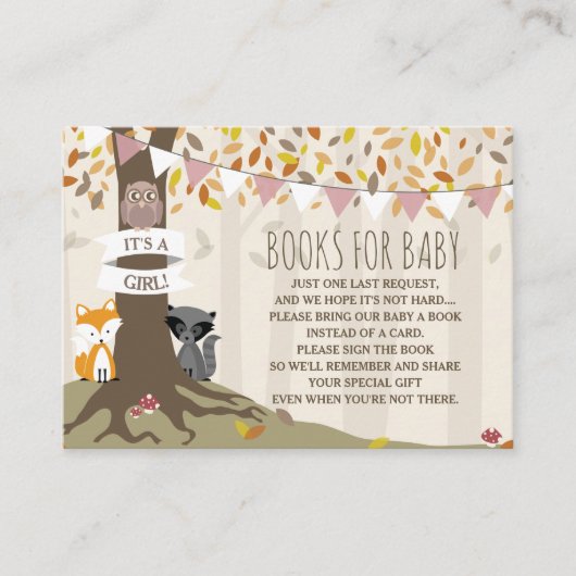 Autumn Woodland Creatures Baby Meisje Boek Aanvraa Informatiekaartje (Voorkant)