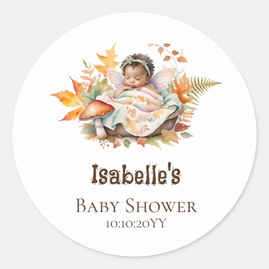 Autumn Woodland Fairy Baby shower Ronde Sticker (Voorkant)