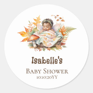Autumn Woodland Fairy Baby shower Ronde Sticker