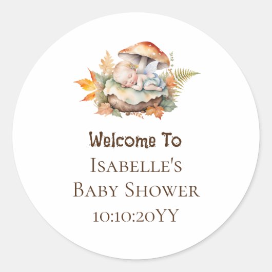 Autumn Woodland Fairy Baby shower Ronde Sticker (Voorkant)